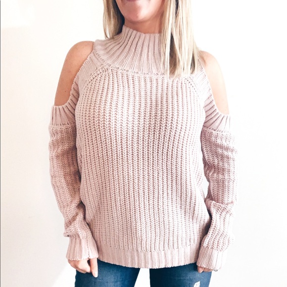 Light Pink Cold Shoulder Knit Sweater - Picture 3 of 3